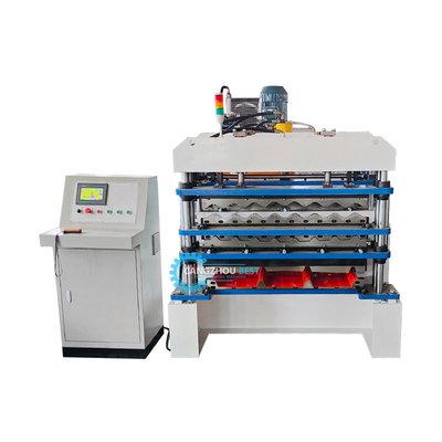 Ελεγχόμενο από PLC υδραυλικό κόψιμο Tr4 Tr5 κυματοειδής μηχανή τριών στρωμάτων οροφής για το Περού